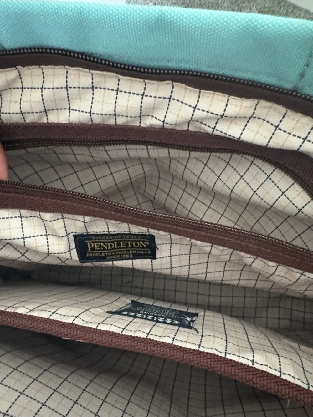 Pendleton Turquoise Aztec-Pattern Tote with Brown Trim
